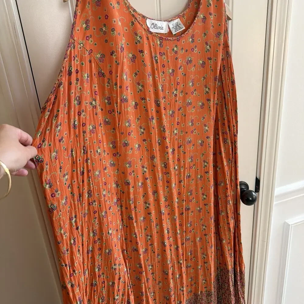 Vintage Olivia floral orange tropical maxi dress Miu Miu style women’s size 1x - Picture 4 of 11